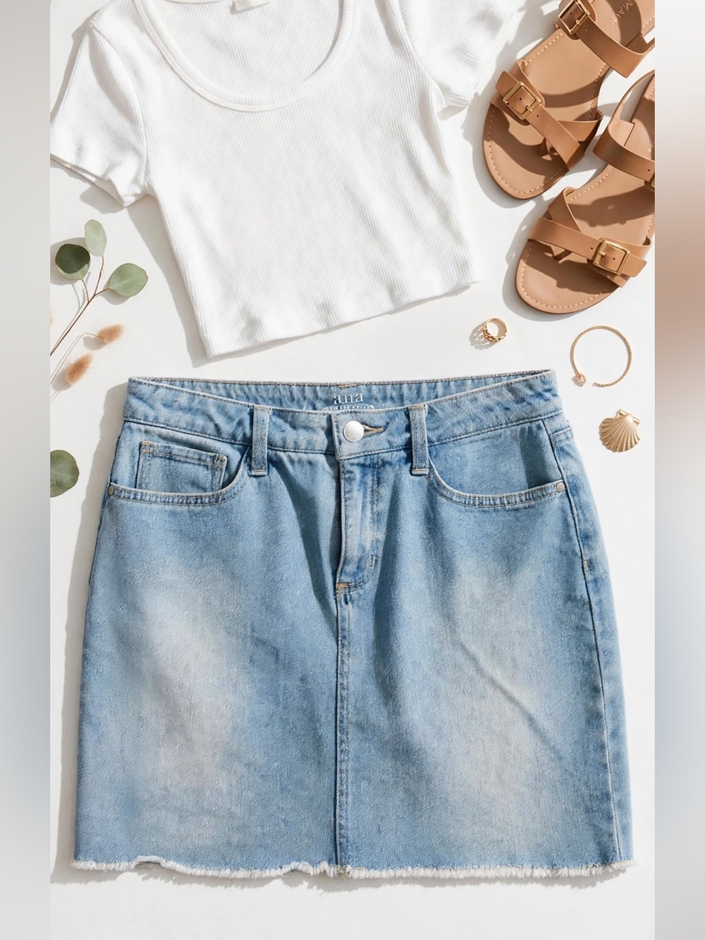 a.n.a Light Wash Denim A-Line Skirt